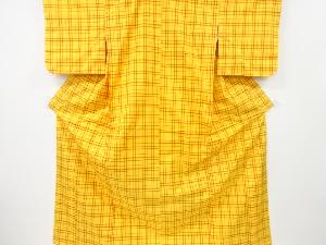 リサイクル　未使用品　格子織り出し手織り紬着物